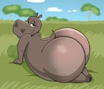 anthro big_butt butt eyelashes female huge_butt looking_at_viewer looking_back overweight overweight_female pose solo draggieposs dreamworks madagascar_(series) gloria_the_hippopotamus common_hippopotamus hippopotamid mammal hi_res pinup