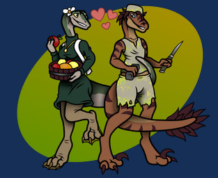 3_fingers 3_toes anthro apple blue_eyes body_stripes bottomwear breasts brown_body brown_claws brown_clothing brown_feathers brown_hair brown_legwear brown_scales brown_stockings brown_stripes bucket claws clothing container damaged_clothing digitigrade dirty_clothes dirty_shirt dirty_shorts dress duo feather_hair feathers feet female finger_claws fingers flower flower_on_head food fruit glistening glistening_eyes gold_(metal) gold_jewelry gold_necklace green_clothing green_dress green_markings hair happy hat head_feathers headgear headwear heart_symbol holding_apple holding_bucket holding_container holding_food holding_fruit holding_knife holding_object holding_weapon jewelry knife legwear long_neck long_sleeve_dress looking_at_another love male markings miner multicolored_body necklace non-mammal_breasts nylon nylon_clothing nylon_stockings nylons on_one_leg pantyhose paws plant pocket_knife pseudo_hair raised_foot raised_leg raised_paw red_apple scales scarf shirt short_dress shorts sickle_claw simple_background sleveless_shirt smile smiling_at_another spread_toes standing stockings striped_arms striped_head striped_legs striped_markings striped_tail stripes tail tail_around_partner tail_around_waist tail_feathers tail_markings tail_under_legs tapering_tail teeth toe_claws toes topwear translucent translucent_clothing translucent_legwear translucent_stockings vegetable weapon white_flower white_scarf wooden_bucket work_clothes yellow_eyes janek5 chloe_(janek5) janek_(janek5) anthrosaur coelophysid coelophysis dinosaur dromaeosaurid prehistoric_species reptile saurischian scalie theropod velociraptor hi_res