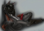 anthro biped erection genitals looking_at_viewer male nude penis pose proxytoxxie sackless sitting solo tail tattoo shikoyote bat mammal