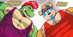 anthro clothing duo hat headgear headwear looking_at_viewer looking_down low-angle_view male male/male muscular nipples pecs piercing shirt simple_background speech_bubble tank_top topwear mezzmar five_nights_at_freddy's five_nights_at_freddy's:_security_breach pec_pov_meme scottgames steel_wool_studios glamrock_freddy montgomery_gator alligator alligatorid bear crocodile crocodilian mammal reptile scalie absurd_res hi_res meme