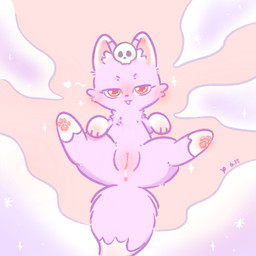 blush blush_lines chibi female feral fur genitals half-closed_eyes humanoid_genitalia humanoid_genitalia_on_feral humanoid_vulva humanoid_vulva_on_feral narrowed_eyes pawpads paws presenting presenting_vulva purple_body purple_fur red_eyes simple_background solo vulva young young_feral xiaoyee_moon asian_mythology chinese_mythology east_asian_mythology fabulous_beasts fenz_(studio) mythology purple_fox_(fabulous_beasts) canid canine fox mammal 1:1 hi_res