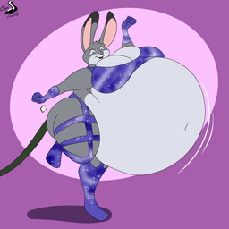 air_inflation anthro belly belly_expansion big_belly big_breasts bottomwear breasts clothing expansion eyes_closed female fur gloves grey_body grey_fur handwear hose hose_in_butt hose_inflation huge_belly huge_breasts hyper hyper_belly inflation multicolored_body multicolored_fur navel open_mouth solo sparkles topwear tube two_tone_body two_tone_fur chrisandcompany disney zootopia judy_hopps lagomorph leporid mammal rabbit 1:1 2025 digital_media_(artwork) hi_res
