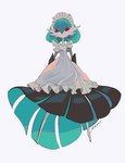 blue_hair clothing dress female hair looking_at_viewer maid_hat red_eyes simple_background solo s_putnik_2 nintendo pokemon gardevoir generation_3_pokemon humanoid pokemon_(species) shiny_pokemon 2025 hi_res signature