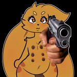 :3 anthro belly big_butt blush brown_body brown_ear brown_eyes brown_fur brown_hair butt chest_tuft curvy_figure dark_nipples eyelashes femboy fur genitals gesture gun hair hand_gesture holding_gun holding_object holding_ranged_weapon holding_weapon long_ears looking_at_viewer male markings multi_nipple multicolored_body multicolored_fur navel nipples penis pointing pointing_at_viewer ranged_weapon slightly_chubby smile smug solo tuft two_tone_body two_tone_fur weapon raljoy ral tojol 1:1 alpha_channel meme