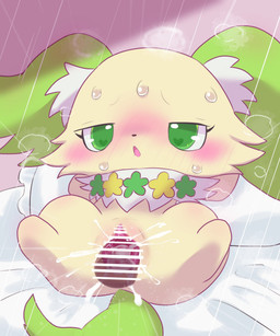 bed bedding blush blushing_profusely bodily_fluids censor_bar censored_genitalia censored_vulva clitoris cum cum_in_vagina cum_inside cum_splatter disembodied_penis duo ejaculation female female_feral female_focus female_penetrated feral feral_focus feral_penetrated flower_garland front_view fur fur_tuft furniture genital_fluids genitals green_body green_eyes green_fur half-closed_eyes heart_in_pupils inner_ear_fluff lying lying_on_bed male male/female multicolored_body multicolored_fur narrowed_eyes neck_tuft on_bed open_mouth paws penetration penile penile_penetration penis penis_in_vagina pillow quadruped sex_on_bed solo_focus steam sweat sweatdrop tan_body tan_fur thrust_lines thrusting translucent translucent_penis tuft two_tone_body two_tone_fur vaginal vaginal_canal vaginal_penetration vulva badwingm jewelpet sanrio sega_fave peridot_(jewelpet) canid canine canis domestic_dog mammal papillon toy_dog 2022 cel_shading censored digital_drawing_(artwork) digital_media_(artwork) hi_res shaded