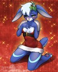 4_toes anthro barefoot blue_body blue_fur blush breasts claws cleavage clothed clothing feet female fur hair holidays pawpads pink_nose pink_pawpads soles solo toe_claws toes white_hair abluedeer christmas loike lagomorph leporid mammal rabbit 2015 4:5 digital_media_(artwork) hi_res shaded