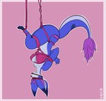 anthro ball_gag bdsm blindfold blue_body blue_fur bondage bound female fur gag gagged nude purple_body purple_fur red_ball_gag solo upside_down zuzzart wulz_(wulzvr) hobkin hi_res