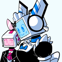 :3 clothed clothing crossdressing duo female frown machine maid_uniform male male/female screen screen_face simple_background uniform white_background baronflint avalon_(baronflint) camelot_(baronflint) humanoid robot robot_humanoid 1:1
