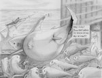 ellipsis female feral group inside larger_female movie_theater overweight size_difference speech_bubble text vore beuwens-folder jaws_(film) universal_studios fish marine shark 2013 english_text greyscale monochrome traditional_media_(artwork)