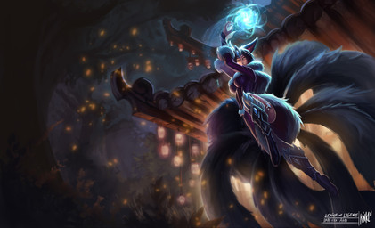 9_tails action_pose breasts building female jumping lamp lantern low-angle_view magic multi_tail night orb outside paper_lantern plant pose solo tail tree kienan_lafferty league_of_legends riot_games tencent ahri_(lol) animal_humanoid canid canid_humanoid canine canine_humanoid fox_humanoid humanoid mammal mammal_humanoid 2011 digital_media_(artwork) hi_res official_art