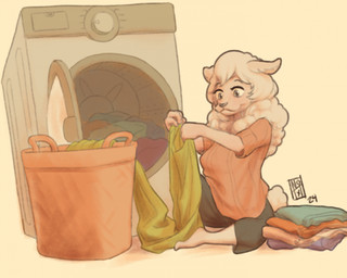 anthro appliance areola biped black_bottomwear black_clothing black_pants bottomwear breasts brown_eyes clothed clothed_anthro clothed_female clothing female female_anthro folding_clothes fur laundry laundry_machine logo looking_at_object medium_breasts muted_colors orange_clothing orange_sweater orange_topwear pants plantigrade pose simple_background sitting sitting_on_ground slim_female solo spread_legs spreading sweater tail three-quarter_view topwear white_body white_fur white_wool wool_(fur) wool_hair notxtwhiledrive beastars sebun_(beastars) bovid caprine domestic_sheep mammal merino_sheep sheep 2024 5:4 artist_logo dated digital_drawing_(artwork) digital_media_(artwork) full-length_portrait hi_res portrait shaded soft_shading