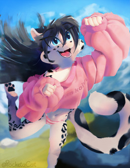 3_toes anthro black_body black_fur black_hair blue_eyes bottomwear clothing crop_top dark_hair feet female fur grey_hair hair hoodie mountain nature nature_background panties panty_shot pattern_bottomwear pattern_clothing pattern_panties pattern_underwear pawpads paws pink_nose raised_tail shirt smile solo tail tail_motion teeth text toes topwear underwear white_body white_fur pocket_fluff leony_(tirashanks) felid feline felis leopard mammal pantherine snow_leopard hi_res