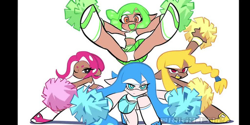 blue_tentacles cheerleader_outfit clothing dancing facial_markings female flashing flashing_panties gesture green_tentacles group hand_gesture head_markings joyful markings mask_(marking) middle_finger midriff music navel panties parody pink_tentacles pseudo_hair song tentacle_hair tentacles underwear white_clothing white_panties white_underwear yellow_tentacles jiosaooooo riki0731 nintendo panty_and_stocking_with_garterbelt splatoon inkling_girl cephalopod coleoid decapodiform humanoid inkling marine mollusk octarian octoling octopodiform octopus squid animated crossover short_playtime webm