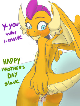 after_sex anthro anus blush bodily_fluids butt clitoris collar cum cum_in_vagina cum_inside female genital_fluids genitals holidays impregnation loli looking_back slave solo tail tears unwanted_ejaculation unwanted_impregnation vaginal_fluids vulva young young_anthro stardustpony european_mythology friendship_is_magic hasbro mother's_day my_little_pony mythology smolder_(mlp) dragon mythological_creature mythological_scalie scalie western_dragon 3:4 absurd_res hi_res
