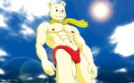 abs anthro balls biceps big_muscles bulge clothed clothing detailed_bulge fur genital_outline genitals male muscular muscular_anthro muscular_male nipples pecs penis_outline scarf solo thong topless underwear fabfelipe rupert_bear rupert_bear_(character) bear mammal polar_bear ursine 16:10 2009 widescreen