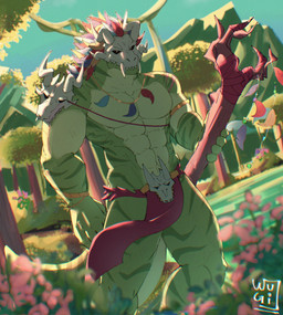 abs anthro armlet biceps bone bone_mask bottomwear clothing forearm_muscles forest forest_background loincloth looking_at_viewer male mask muscular muscular_anthro muscular_male nature nature_background pecs plant quads skull skull_accessory skull_mask solo staff tail trapezius tree v-cut unwugi terraria witch_doctor_(terraria) lihzahrd lizard lizardman reptile scalie hi_res