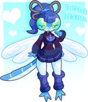 3_fingers 3_toes 4_arms 4_wings anchor anthro arthropod_abdomen bangs blue_body blue_hair blue_skin bottomwear clothing dragonfly_wings eyelashes feet female fingers freckled_face freckles green_eyes hair insect_wings leg_warmers legwear miniskirt multi_arm multi_limb multi_wing multicolored_body ponytail rope simple_background skinny skirt solo sweater text toes toony topwear two_tone_body wings blargen69 astronautical demi_dixon_(blargen69) arthropod dragonfly insect character_name hi_res model_sheet
