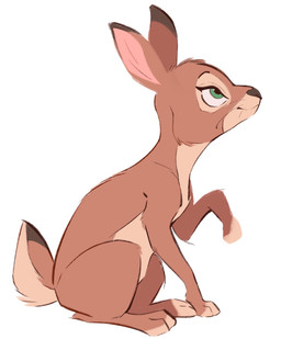 ambiguous_gender brown_body brown_fur dipstick_ears ear_markings feral fur green_eyes markings multicolored_ears simple_background smile solo toony white_background conditional_dnp tohupo hare lagomorph leporid mammal 2020 hi_res