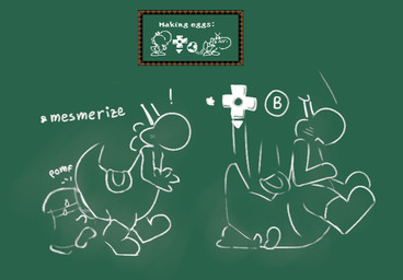big_tail bumping chalkboard crush duo facesitting ground_pound sitting_on_another size_difference tail tail_crush tailbutt miii_cho mario_bros nintendo yoshi's_island shyguy yoshi hi_res