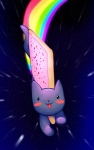 ambiguous_gender feral food looking_at_viewer open_mouth rainbow rainbow_trail solo space star tail gasmask_(artist) nyan_cat_(copyright) pop-tarts nyan_cat domestic_cat felid feline felis food_creature hybrid mammal poptart_creature archived_source meme