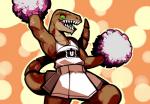 abstract_background anthro cheerleader cybernetics female flat_chested green_eyes looking_at_viewer machine open_mouth pom_poms sharp_teeth solo teeth mangneto killer_instinct rareware riptor cyborg dinosaur dromaeosaurid prehistoric_species reptile scalie theropod velociraptor 2016