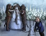 anthro antiquatember clothing female group male plant prompt size_difference snow snowdeer snowmammoth snowman tree trio winter yenocwolf secrets_of_uncrom uncrom valtalska deer dironic elephantid mammal mammoth mundo_(species) prehistoric_species proboscidean absurd_res hi_res