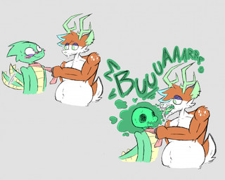 after_vore ambiguous_gender anthro bone burp_cloud burping duo fatal intersex intersex/male male overweight skull vore starry_stoat valhalla_(starry_stoat) deer kobold mammal scalie hi_res