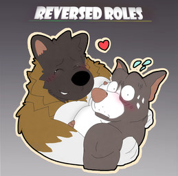 anthro blush duo heart_symbol hug hugging_another male male/male fake_voff gab_(comic) ruff_bull voff_akita akita american_akita canid canine canis domestic_dog mammal pit_bull spitz