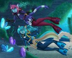anthro clothing diving_mask duo female fin legwear male male/female mask one-piece_swimsuit scuba scuba_diving stockings swimwear tail underwater water wetsuit mermaidnerin ashley_the_cat echo_(mermaidnerin) domestic_cat felid feline felis mammal mustelid otter hi_res