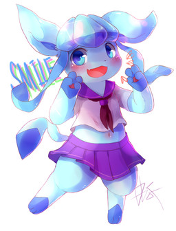 3_toes 4_fingers ambiguous_gender anthro asian_clothing biped blue_body blue_eyes blue_inner_ear blush bottomwear clothed clothing digitigrade double_v_sign east_asian_clothing feet fingers flat_chested fully_clothed gesture gloves_(marking) hand_gesture heart_symbol japanese_clothing japanese_school_uniform kerchief leg_markings looking_at_viewer markings midair navel neckerchief neckwear one_fang open_mouth open_smile pawpads paws pleated_skirt purple_bottomwear purple_clothing purple_skirt school_uniform semi-anthro serafuku shirt simple_background skirt smile socks_(marking) solo tail text toes topwear uniform v_sign white_background white_clothing white_shirt white_topwear d685ab7f nintendo pokemon eeveelution generation_4_pokemon glaceon mammal pokemon_(species) digital_drawing_(artwork) digital_media_(artwork) english_text signature unavailable_at_source