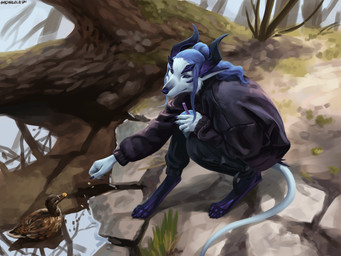 ambiguous_gender anthro biped bottomwear claws clothed clothed_anthro clothed_female clothing duo feet female feral fingers front_view fully_clothed fully_clothed_anthro fully_clothed_female fur hair horn outside smile tail toes topwear sadnicole anatid anseriform avian bird canid canine duck fox mammal 2026 digital_drawing_(artwork) digital_media_(artwork) hi_res