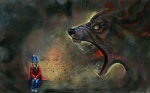 abstract_art anthro bleak_ambiance bodily_fluids clothing duo female feral sitting tears hibbary 2010 painting_(artwork) traditional_media_(artwork)