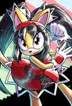 5_fingers abstract_background accessory amber_eyes anthro black_hair clothing dress female fingers fur gloves hair hair_accessory hairband handwear open_mouth open_smile pose smile snaggle_tooth solo thin_calves thin_legs thin_thighs twintails_(hairstyle) yellow_body yellow_fur anaugi sega sonic_the_fighters sonic_the_hedgehog_(series) honey_the_cat domestic_cat felid feline felis mammal 2024 absurd_res hi_res signature