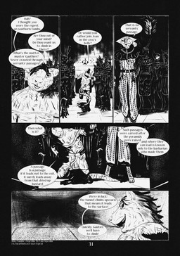 5_panel_comic anthro biped black_eyes black_nose black_text clothed clothing detailed_background dialogue duo exclamation_point eyebrows eyewear fingers floor fur glasses gloves hair handwear looking_at_another looking_back male mouth_closed open_mouth open_smile page_number profanity question_mark sculpture sharp_teeth smile speech_bubble standing statue tail talking_to_another teeth text tomb tongue wall_(structure) white_sclera white_text leprzil domestic_cat felid feline felis mammal murid murine oriental_shorthair rat rodent 2026 artist_name comic english_text hi_res monochrome url