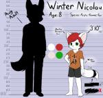 2013 5_toes absurd_res age_(disambiguation) age_difference anthro arctic_fox arms_by_side barefoot bent_arm biped black_body black_fur bottomwear canid canine character_name chart check_mark child clothed clothing contextual_arrow directional_arrow duo english_text feet fennec_fox footwear fox fur green_eyes hair hand_on_hip hand_on_own_hip height_chart hi_res holding_hips hybrid imperial_unit information_label khaimera larger_male looking_at_viewer male mammal model_sheet multicolored_body multicolored_fur number older_male pants red_hair shirt shoes shorts simple_background size_difference smaller_male smile solo_focus species_name standing straight_arm straight_legs text toes topwear true_fox two_tone_body two_tone_fur unit white_body white_fur winter_nicolau young young_anthro younger_male