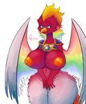 2021 5_fingers alyrise anthro anthrofied armor avian beak big_breasts bird blue_eyes breasts covering covering_crotch covering_self curvy_figure digital_media_(artwork) dyna_blade dyna_blade_(species) eyebrows eyelashes feather_hair feathered_wings feathers female fingers front_view hi_res kirby_(series) kirby_superstar mature_anthro mature_female mostly_nude multicolored_body multicolored_feathers mythological_avian mythological_bird mythological_creature mythological_firebird mythology navel nintendo nipples non-mammal_breasts non-mammal_navel non-mammal_nipples open_beak open_mouth open_smile orange_nipples portrait pseudo_hair rainbow_body rainbow_feathers rainbow_wings red_body red_eyebrows red_feathers shoulder_guards signature simple_background smile solo thick_thighs three-quarter_portrait white_background white_body white_feathers wide_hips wings yellow_beak