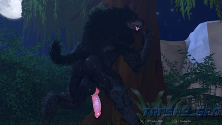 animal_genitalia animal_penis anthro anus ass_up balls breath butt canine_genitalia canine_penis erection forest fur genitals hair knot knotted_penis male moon night nude outside panting penis pink_penis plant solo tail teeth tongue tree trashy_sfm mythology canid canine canis mammal mythological_canine mythological_creature werecanid werecanine werecreature werewolf wolf 16:9 3d_(artwork) 4k absurd_res digital_media_(artwork) hi_res source_filmmaker_(artwork) widescreen