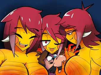 anthro anthrofied big_breasts blue_eyes bodily_fluids breasts brown_hair eyes_closed facial_hair fangs featureless_breasts female group hair heart_eyes heart_symbol male mustache noseless one_eye_closed red_hair saliva smile sweat teeth unknown_artist mario_bros nintendo super_mario_64 mario human mammal scuttlebug 4:3 alpha_channel hi_res source_request