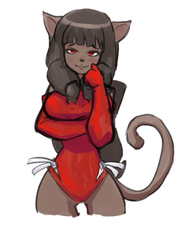 anthro armwear bedroom_eyes black_hair breasts brown_body brown_fur clothing crossed_arms elbow_gloves female freckles fur gloves hair half-closed_eyes handwear leotard long_hair narrowed_eyes pose red_eyes seductive simple_background smile solo thigh_gap white_background kimsan-stuff ankama dofus wakfu miranda_(wakfu) ecaflip felid mammal 2018 source_request unavailable_at_source