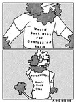 clothing floppy_ears humor male neck_tuft oral oral_invitation shirt solo text topwear tuft adondis russell_(adondis) canid canine canis domestic_dog mammal poodle 2023 comic digital_drawing_(artwork) digital_media_(artwork) english_text hi_res meme monochrome