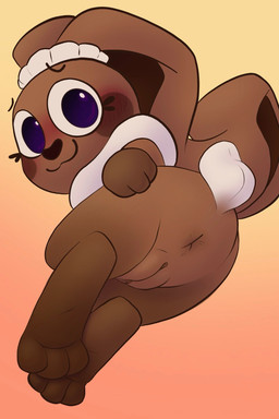 anthro anus blush brown_body brown_fur candy chocolate chocolate_bunny clitoral_hood clitoris dessert female food fur genitals hand_on_butt looking_at_viewer looking_back lying on_side smile solo tail vulva white_tail y_anus supersponger blushcrunch_studio dandy's_world cocoa_(dandy's_world) animate_inanimate lagomorph leporid mammal rabbit hi_res
