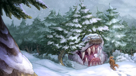 ambiguous_form ambiguous_gender ambiguous_pred ambiguous_prey anthro anthro_prey barefoot berry berry_shrub biped black_nose black_text blue_scarf breath breathing brown_body brown_fur brown_text cheek_tuft cold detailed_background detailed_mouth dipstick_tail duo eyes_closed faceless_ambiguous faceless_character facial_tuft fangs feathered_wings feathers feet fluffy fluffy_tail food footprint forest front_view fruit fur fur_tuft grey_body grey_fur head_tuft hiding imminent_vore inviting larger_ambiguous larger_pred leg_tuft lying macro markings mostly_nude mountain mouth_shot multicolored_tail nude on_front on_ground open_mouth oral_vore outside pawprint pink_tongue plant presenting_mouth rear_view scarf sharp_teeth shrub sign size_difference smaller_ambiguous smaller_anthro snow snowing standing tail tail_markings teeth text three-quarter_view tongue trap_(contrivance) tree tuft vore walking white_body white_fur wings wood voraciousollie ambiguous_species canid canine enfield fox mammal 16:9 2021 character_request detailed digital_drawing_(artwork) digital_media_(artwork) english_text widescreen