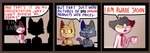 2020 anthro bad_dragon blue_eyes comic container cup dialogue digital_media_(artwork) domestic_cat duo english_text eyes_closed felid feline felis fur glassshine grey_body grey_fur hi_res holding_container holding_cup holding_object humor mammal necktie open_mouth pawpads paws simple_background solo speech_bubble text white_body white_fur yellow_eyes