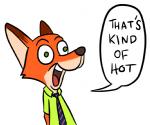 anthro clothed clothing dialogue dipstick_ears ear_markings fur green_eyes humor male multicolored_ears necktie orange_body orange_fur parody shirt simple_background solo speech_bubble text topwear white_background genosaurer manwithnobats disney that's_kind_of_hot zootopia nick_wilde canid canine fox mammal red_fox true_fox 2017 colored english_text half-length_portrait lol_comments meme portrait reaction_image