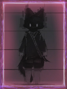 3_toes 4_fingers ambiguous_gender anthro barefoot black_body black_bottomwear black_clothing black_ears black_fur black_tail black_topwear bottomwear clothing empty_eyes feet fingers fur grey_eyes grey_nose looking_at_viewer mouthless solo standing tail toes topwear hooki felid feline mammal 3:4 character_request