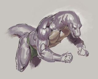 anthro biped bottomwear clothed clothed_anthro clothed_male clothing countershade_tail countershade_torso countershading front_view green_bottomwear green_clothing green_loincloth grey_background loincloth loincloth_only male multicolored_body open_mouth pose purple_body simple_background snout solo tail tan_body tan_countershading topless topless_anthro topless_male two_tone_body kingarthur_i lizard reptile scalie 2024 digital_drawing_(artwork) digital_media_(artwork) portrait sketch three-quarter_portrait