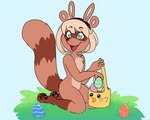 anthro basket container easter_basket easter_egg fake_ears fake_rabbit_ears female fluffy fluffy_tail holidays looking_at_viewer smile solo tail kittystarpaw easter taki_(taliyeh) canid canine mammal procyonid raccoon raccoon_dog tanuki hi_res