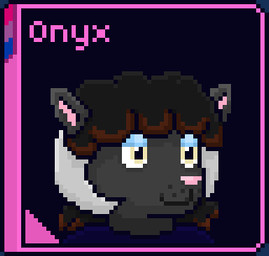bi_pride_colors black_body black_fur black_hair brown_hair eyeshadow fur hair horn makeup narrowed_eyes pink_nose smile solo pixiecatsupreme cobalt_core bovid caprine mammal sheep digital_media_(artwork) low_res pixel_(artwork) nonbinary_(lore)