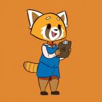 anthro bottomwear clipboard clothing eyelashes female holding_clipboard holding_object open_mouth orange_background pencil_skirt simple_background skirt smile solo gabbah aggretsuko sanrio retsuko ailurid mammal red_panda 1:1 hi_res