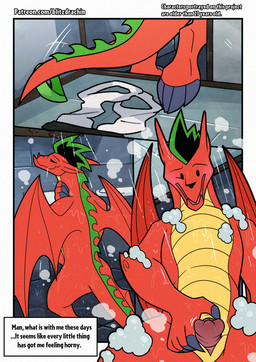animal_genitalia anthro aroused bathing blush claws clothing erection first_person_view foam genital_slit genitals male penis perspective shower showering solo spikes undressing walking water wings blitzdrachin conditional_dnp american_dragon:_jake_long disney mythology jake_long dragon mythological_creature mythological_scalie scalie
